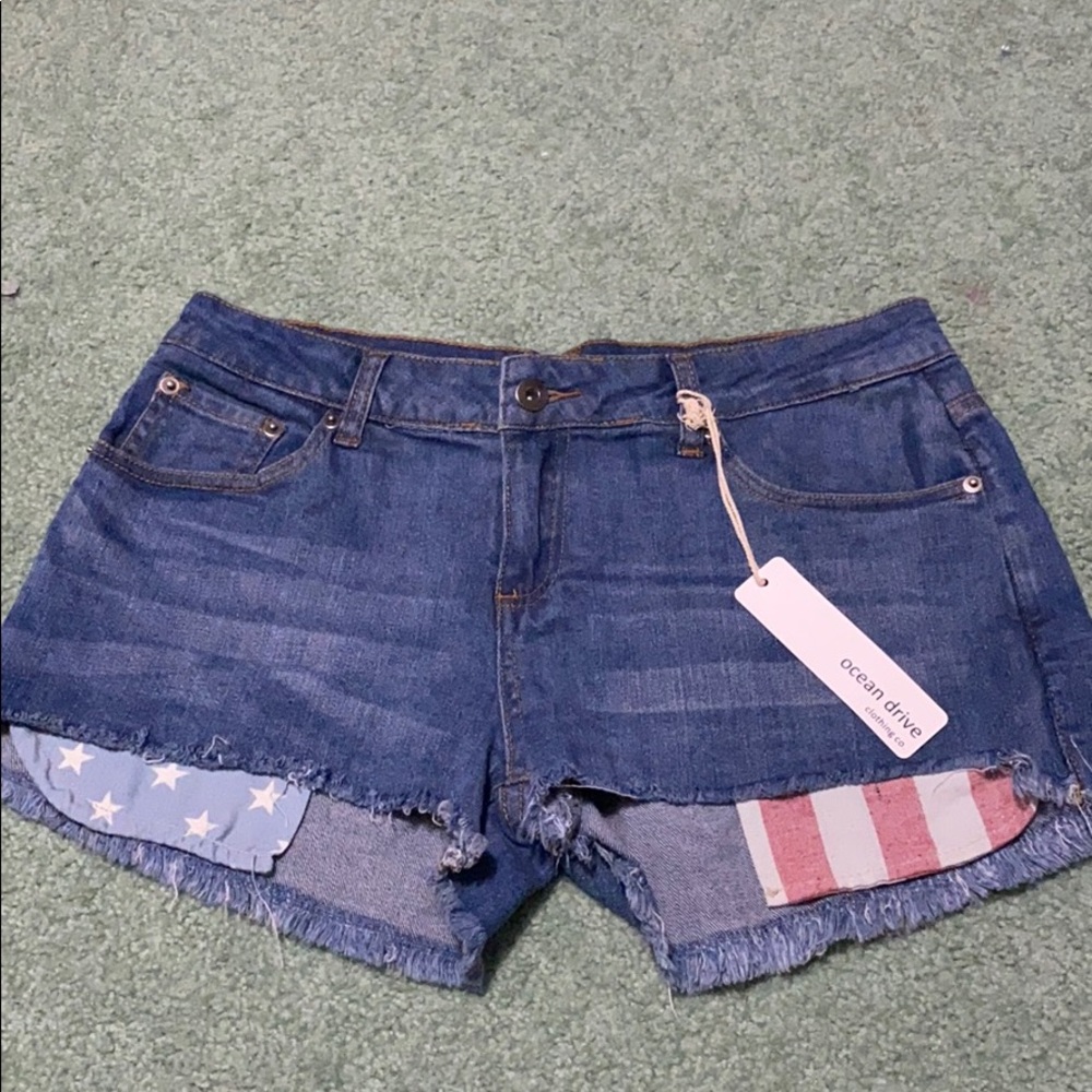 American flag blue jean shorts